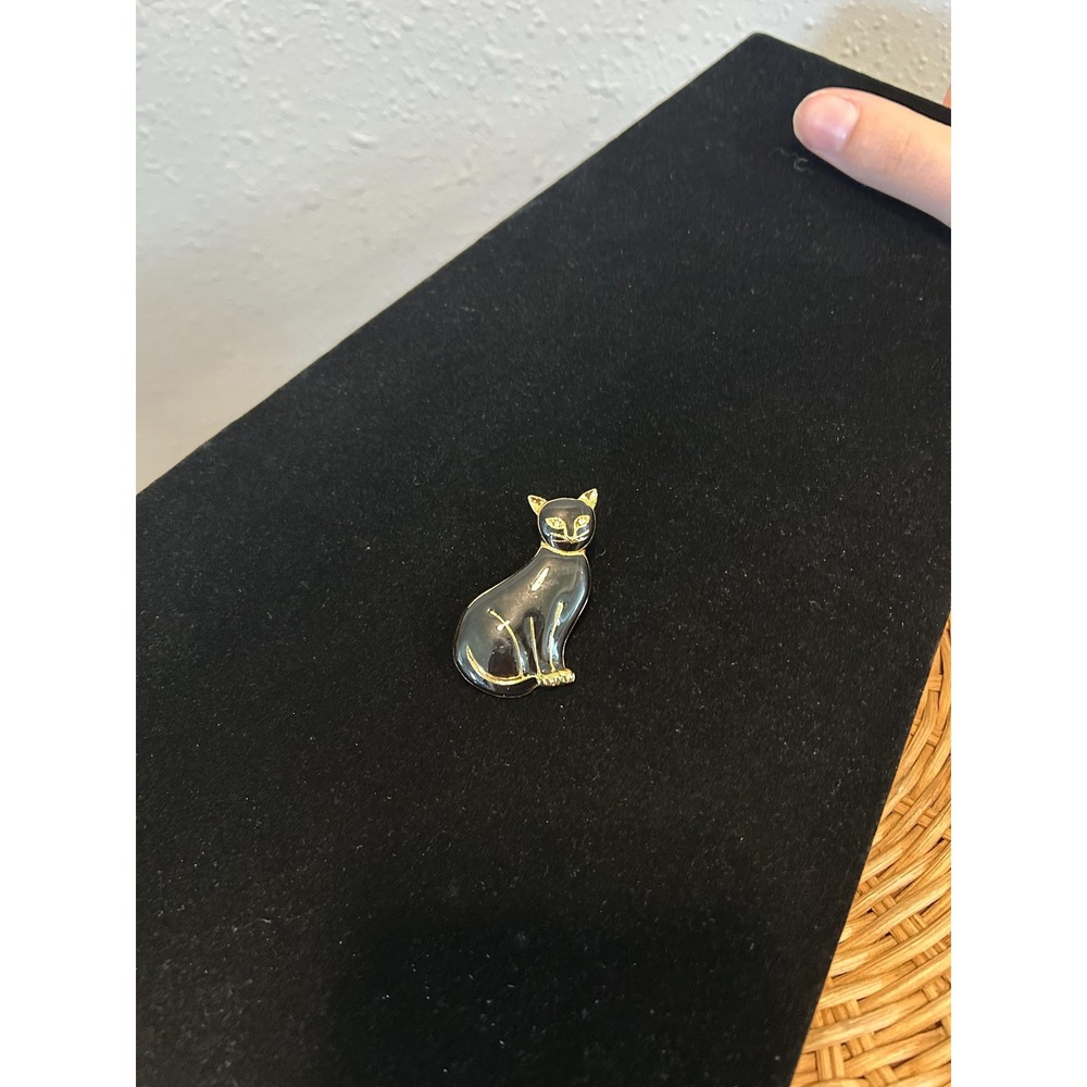 Vintage SFJ Steinmetz Black Cat Pin Enamel Halloween Brooch